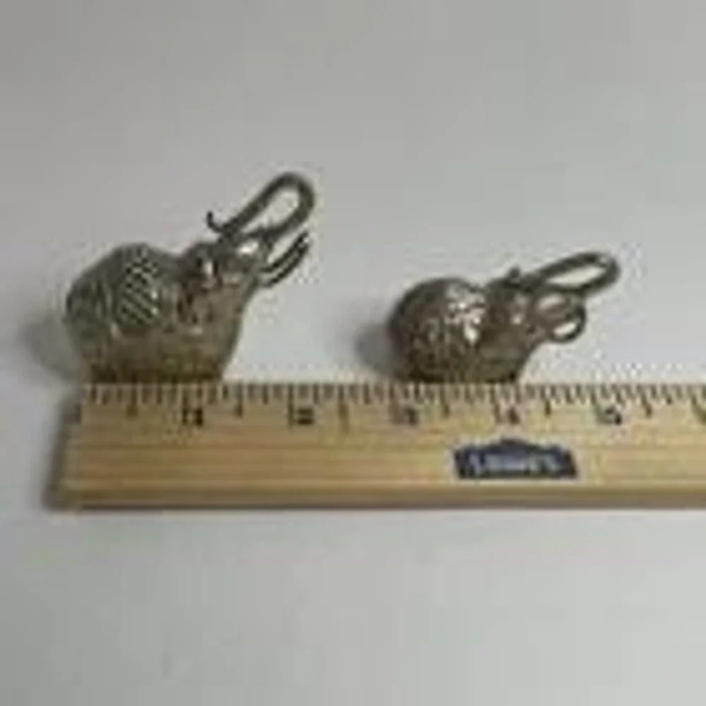 2 Indian Mughal Silver Plated Ceremonial Elephant Figure Pill Box‎ Trinket Boxes